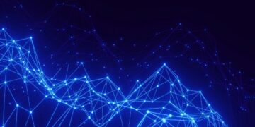 a blue background with lines and dots